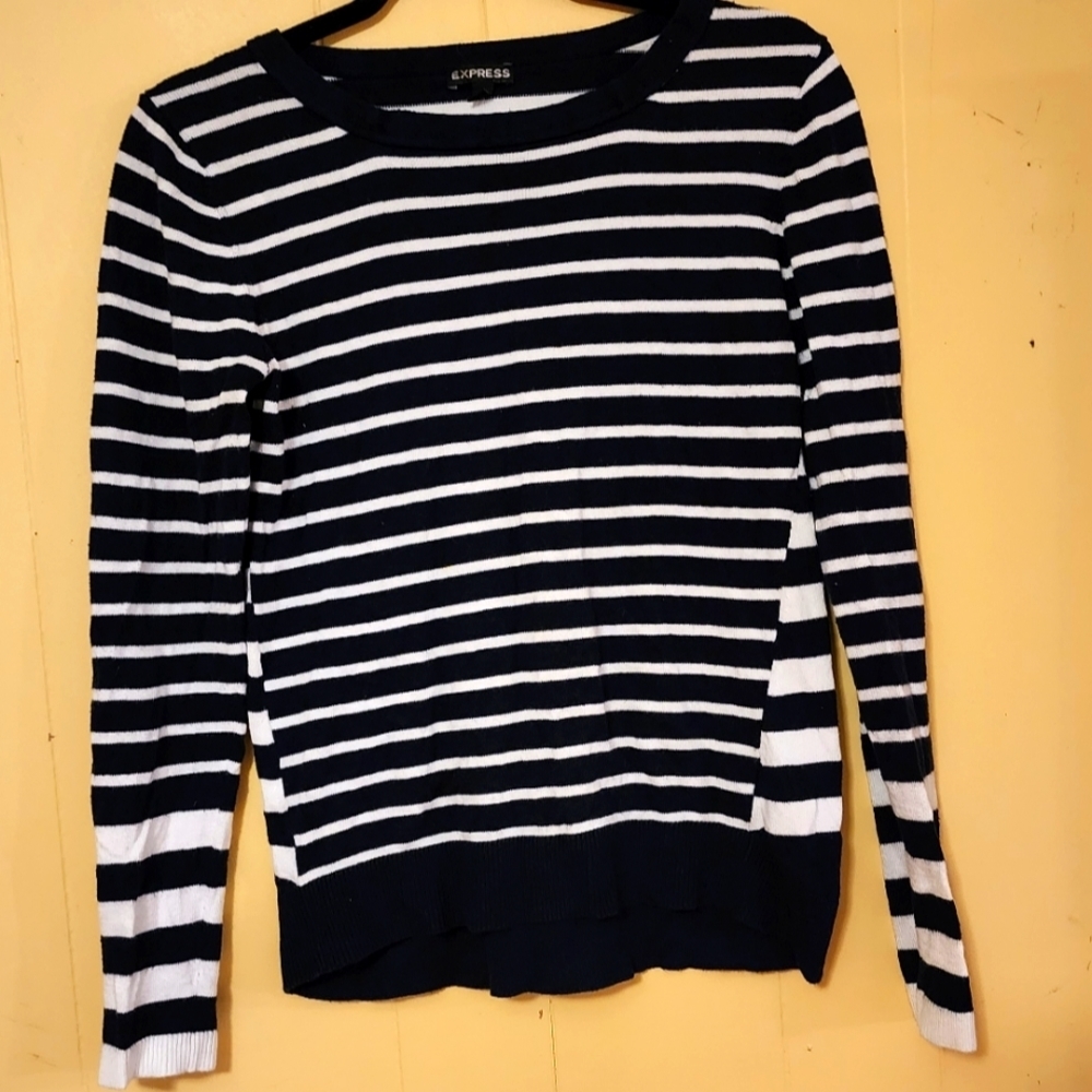 Express, Small, Navy Blue & White Striped Light Sweater.